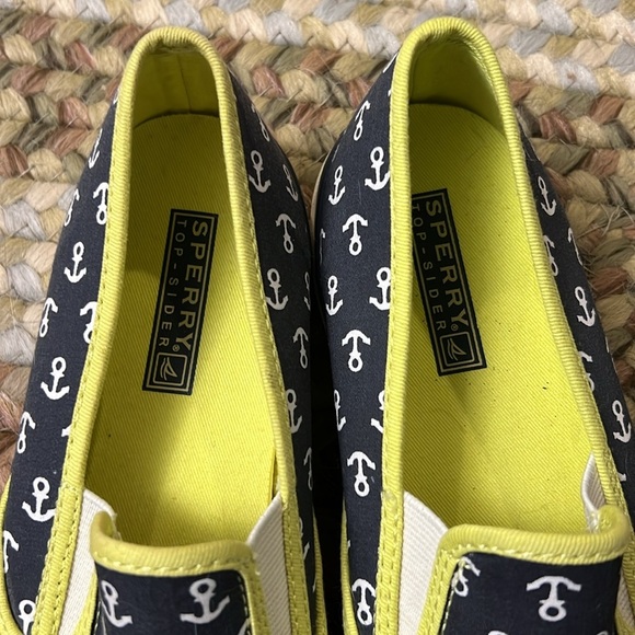 Sperry Topsiders Navy/ Yellow Sea Coast Anchor canvas sneakers women’s s… - Picture 9 of 9